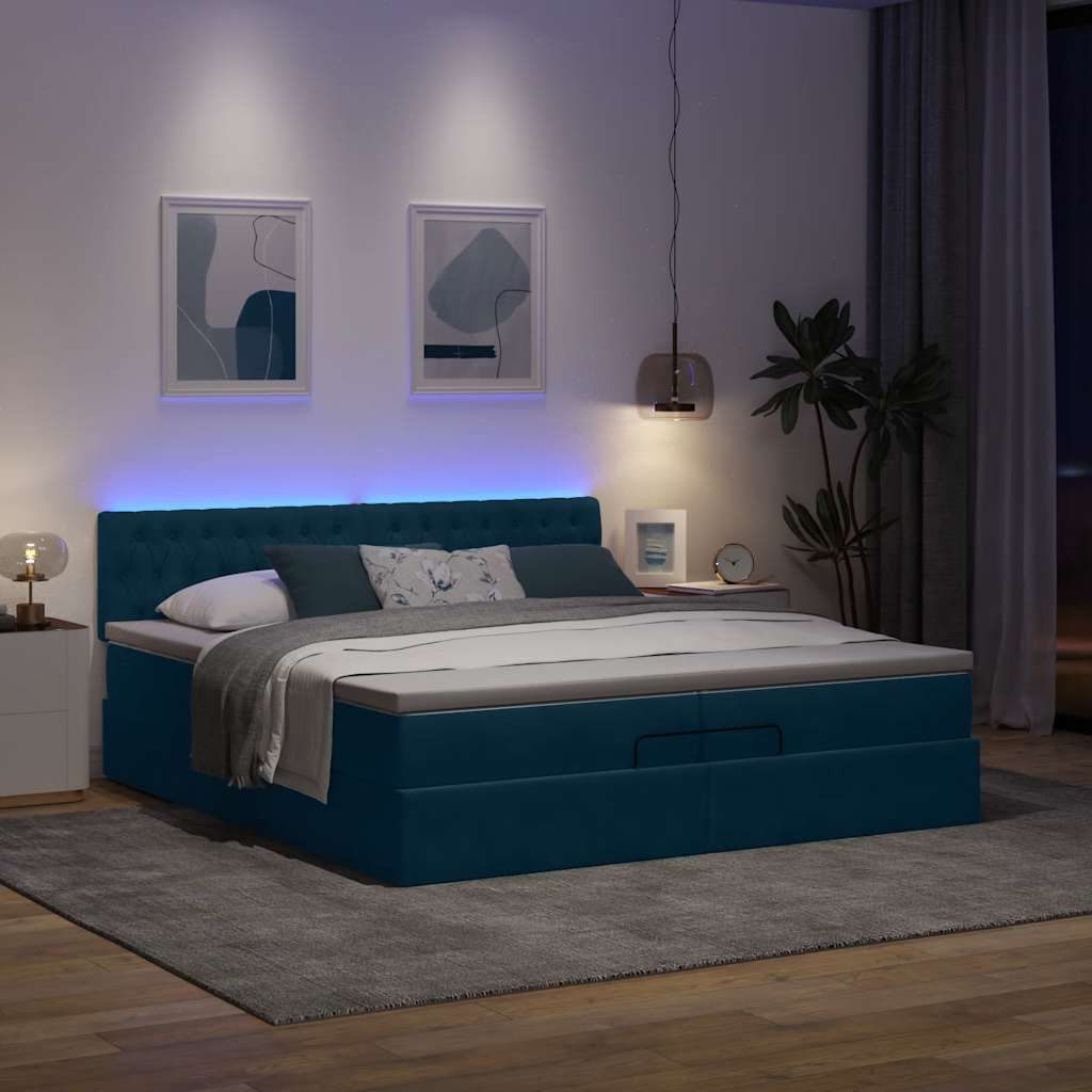 Otomanski okvir kreveta s madracima plavi 200x200cm baršunasti