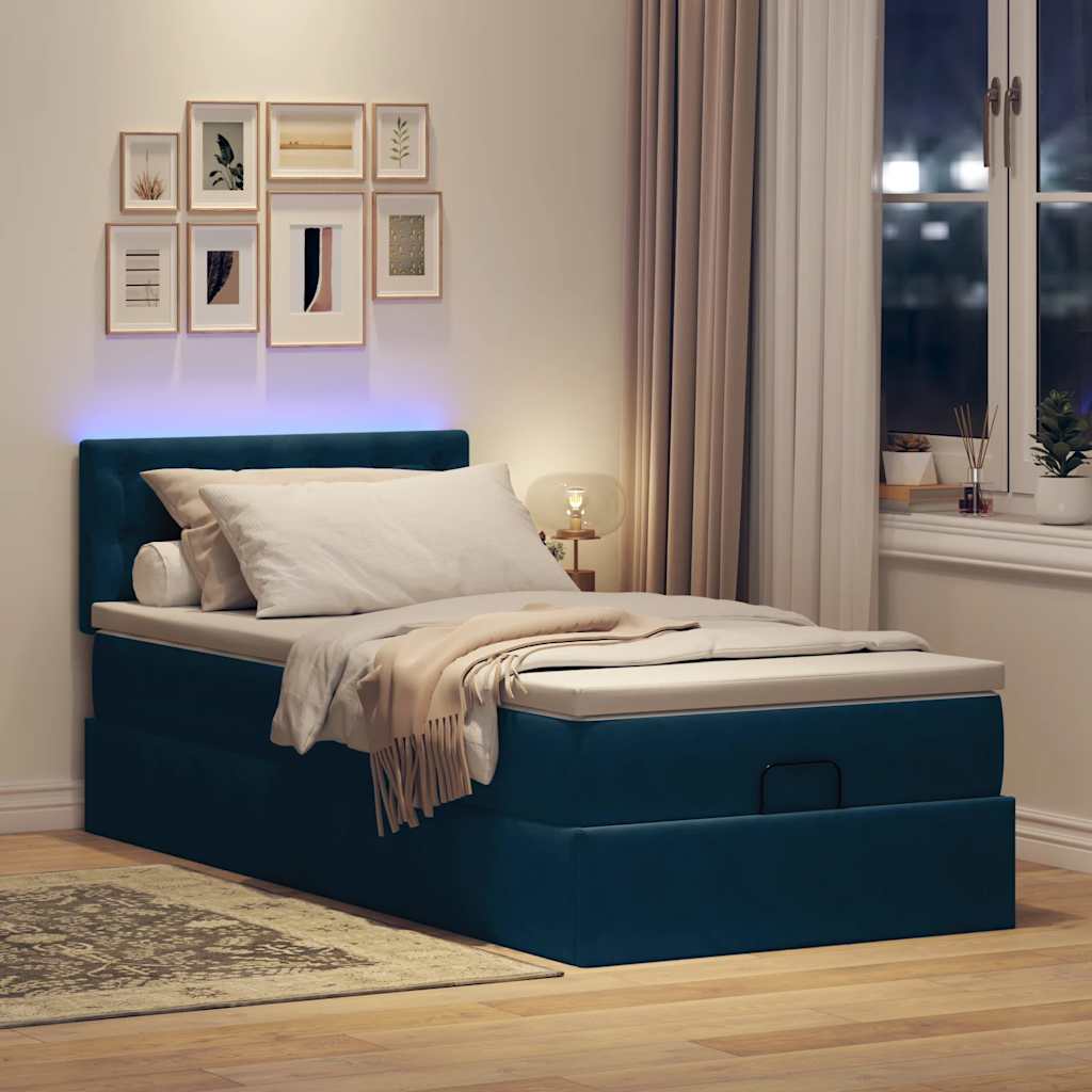 Otomanski krevet s madracem i LED tamnoplavi 80x200cm baršun