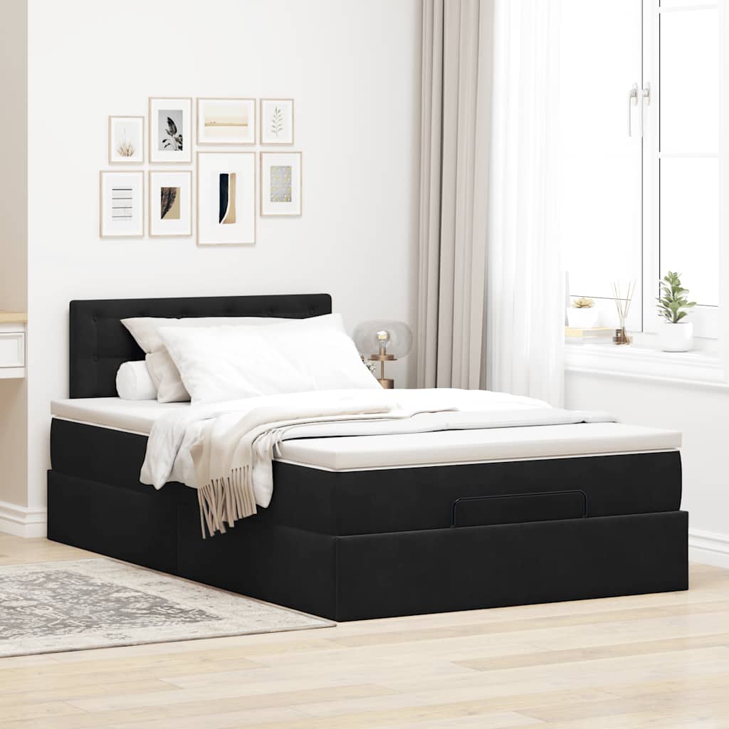 Otomanski krevet s madracem&LED crni 120x200cm baršunasti