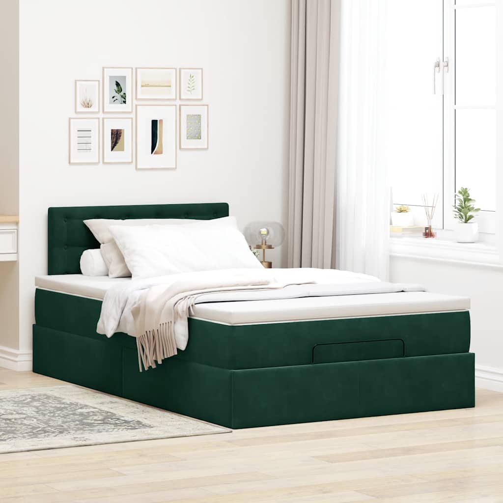 Otomanski krevet s madracem&LED tamnozeleni 120x200cm baršun