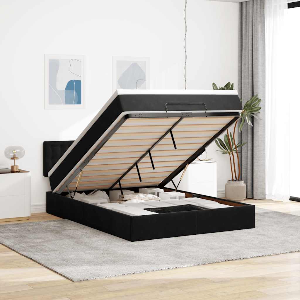 Otomanski krevet s madracem&LED crni 140x190 cm baršunasti