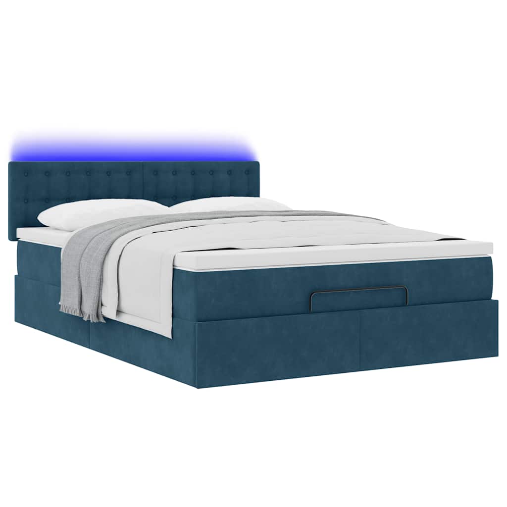 Otomanski krevet s madracem&LED tamnoplavi 140x190cm baršunasti