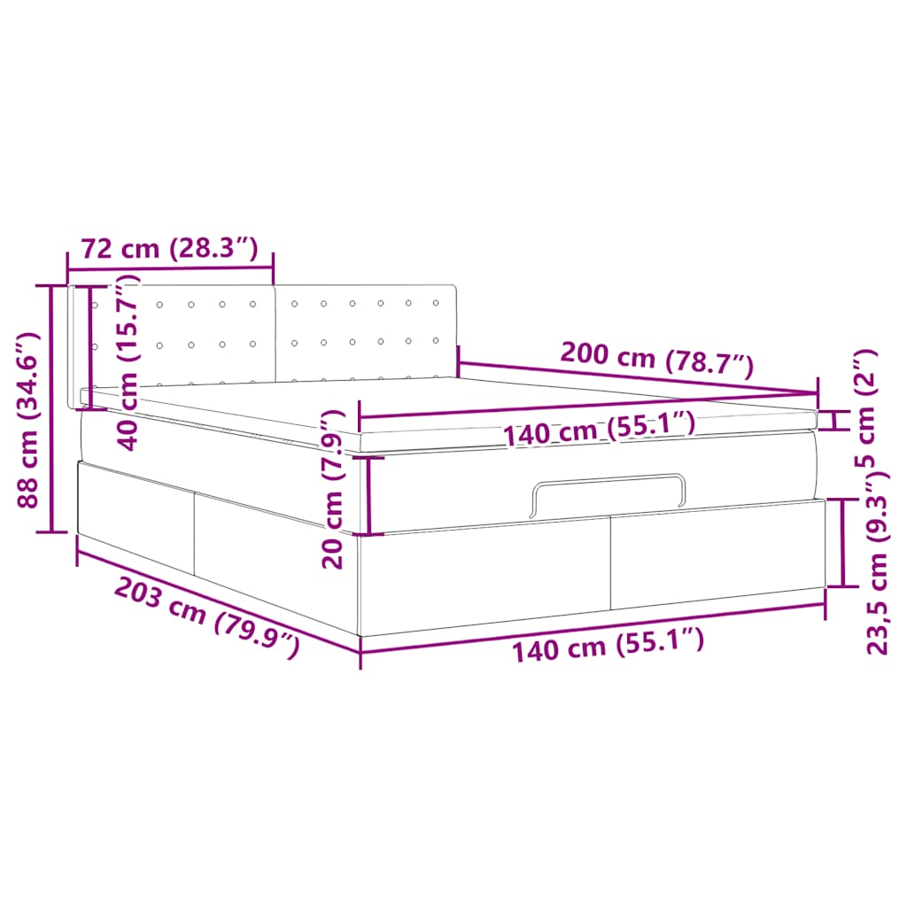 Ottoman krevet s madracem i LED diodama crni 140x200 cm baršun