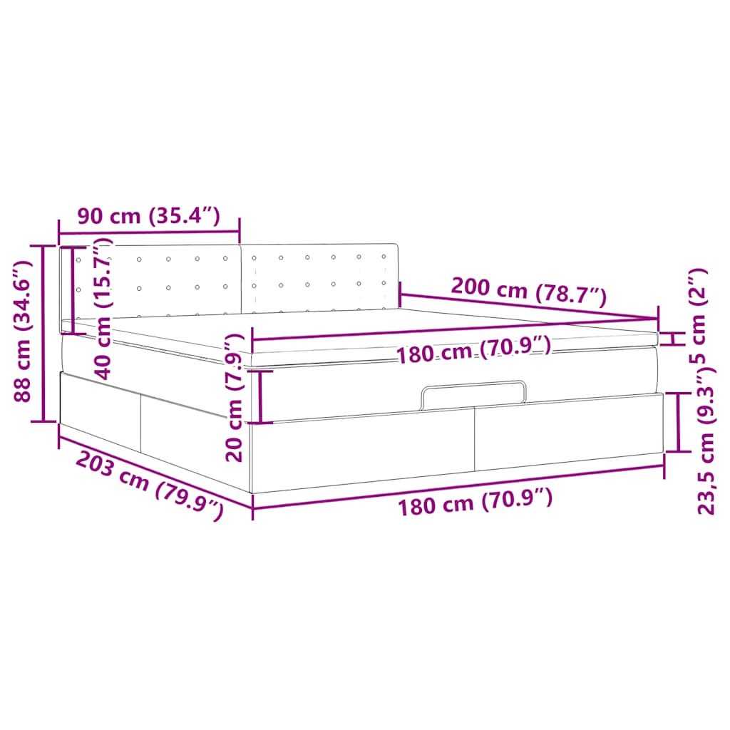 Otomanski krevet s madracem&LED 180x200cm baršunasti