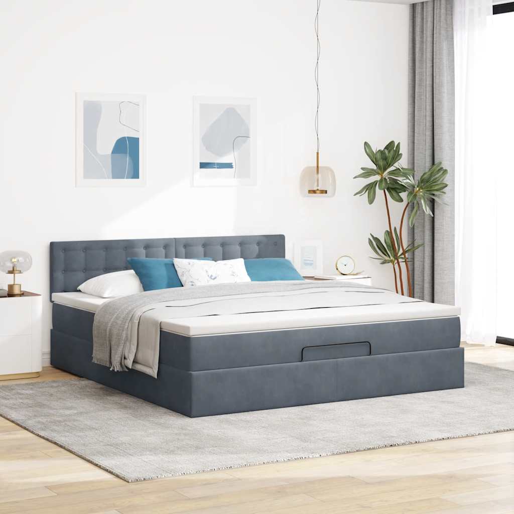 Otomanski krevet s madracem&LED tamnosivi 180x200cm baršunasti