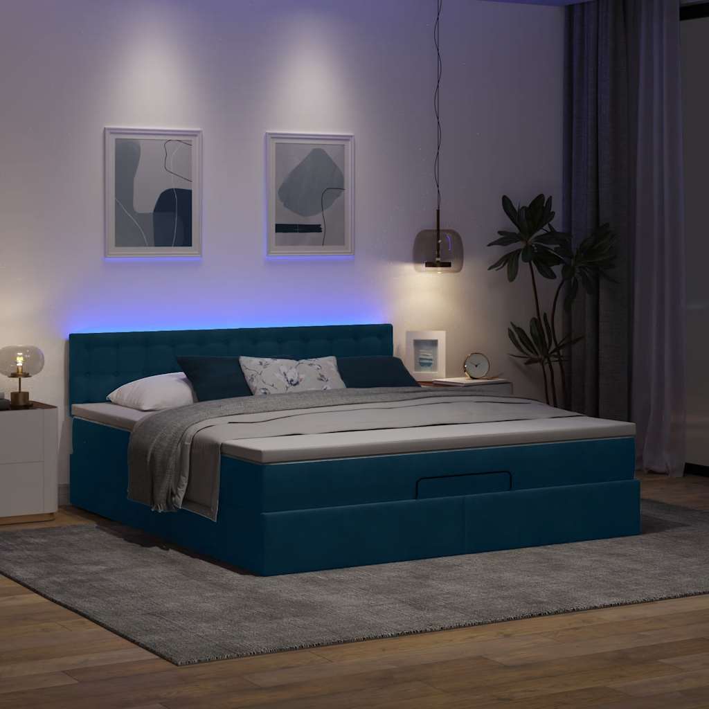 Otomanski krevet s madracem&LED tamnoplavi 180x200cm baršunasti