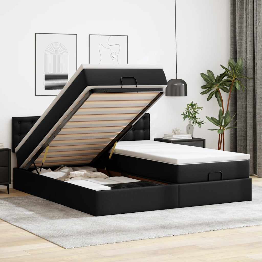 Otomanski krevet s madracima i LED crni 180x200 cm umjetna koža