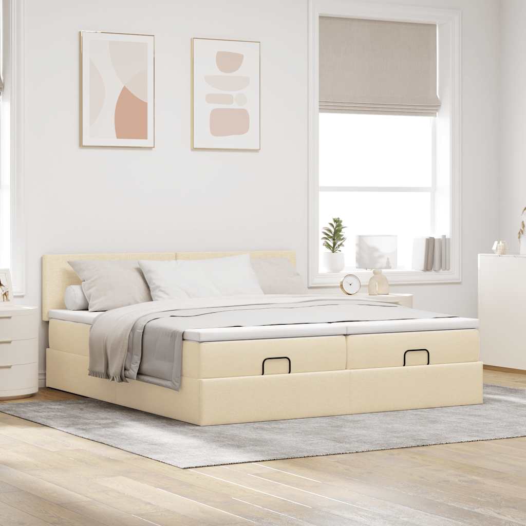 Otomanski okvir kreveta s madracima krem 160x200cm od tkanine