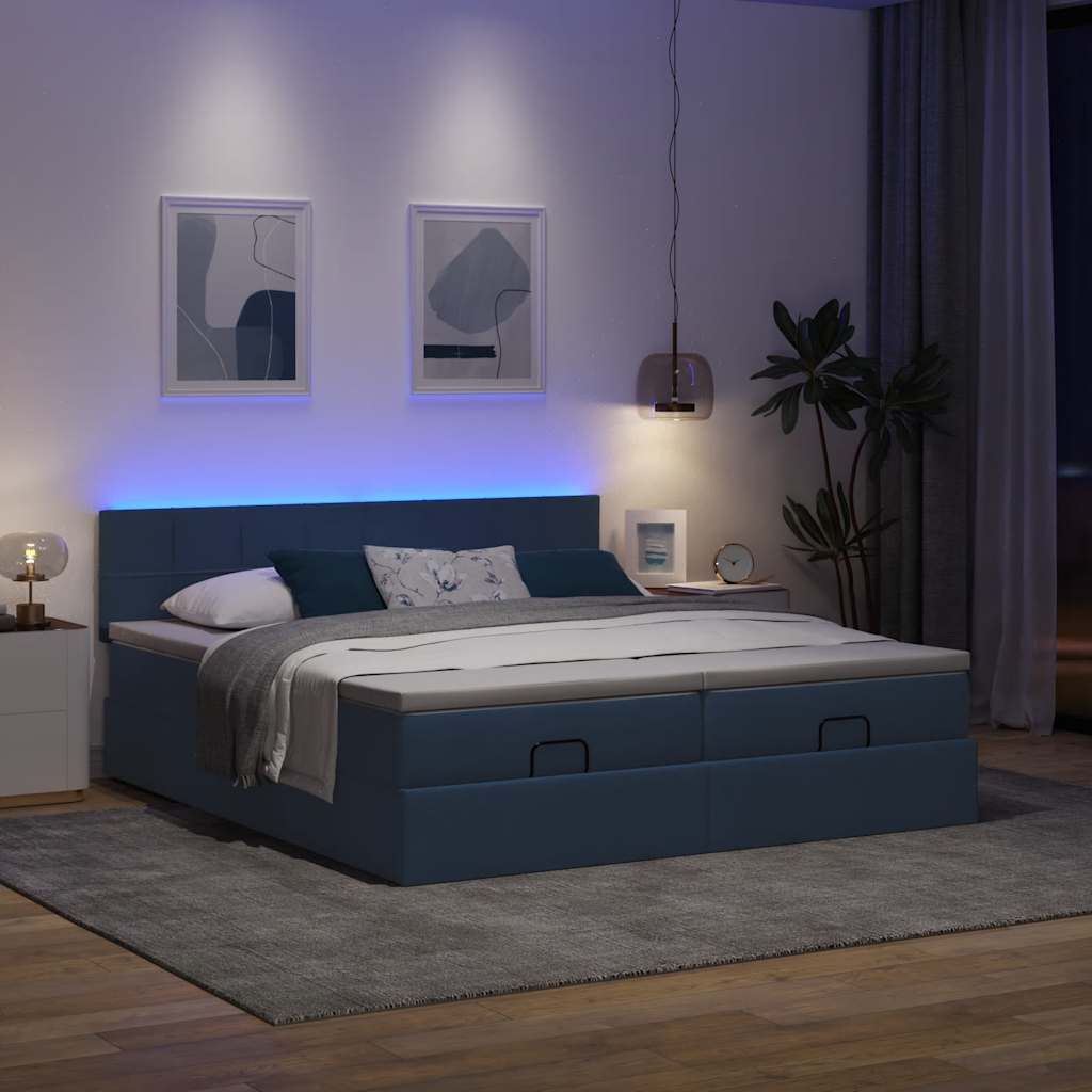 Ottoman krevet s madracima i LED diodama plavi 160x200 cm tkanina