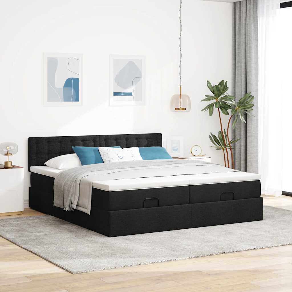 Okvir kreveta s madracima crni 160x200cm od tkanine