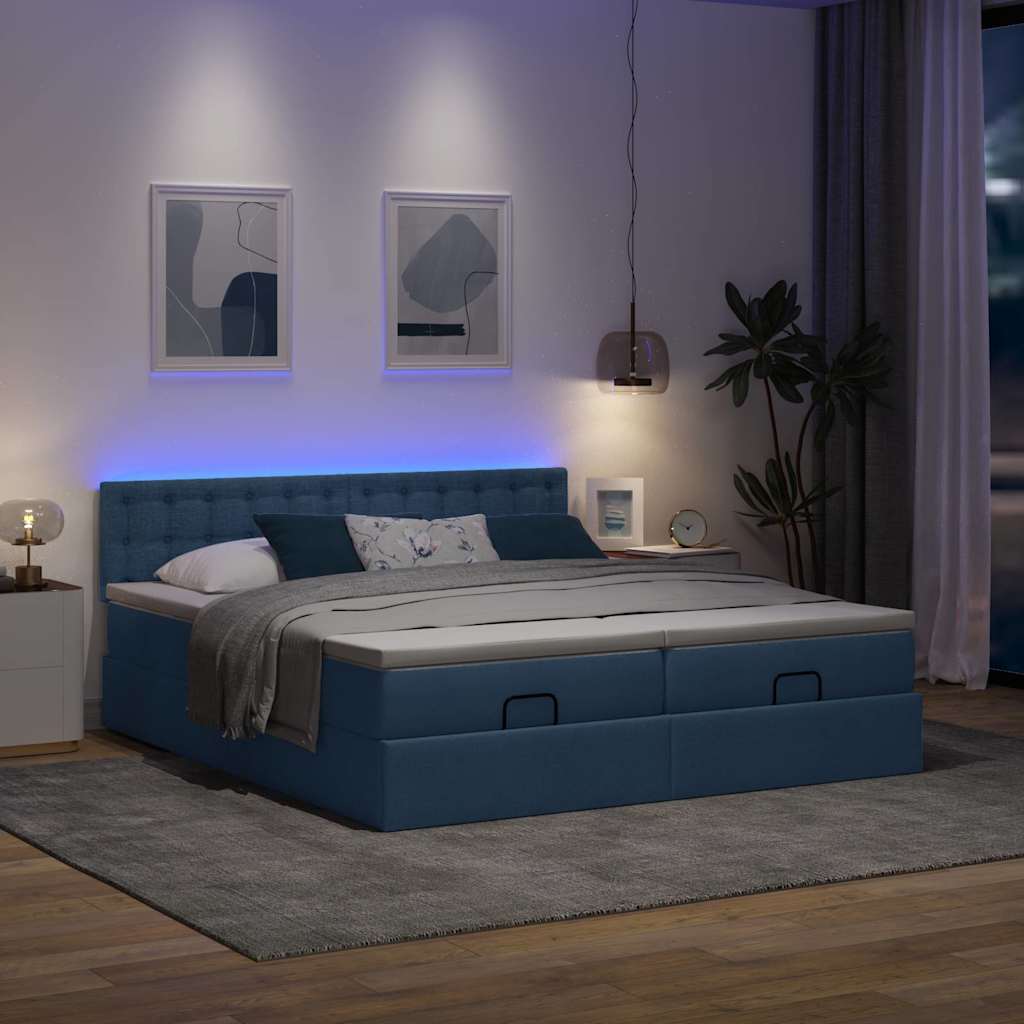 Ottoman krevet s madracima i LED diodama plavi 160x200 cm tkanina