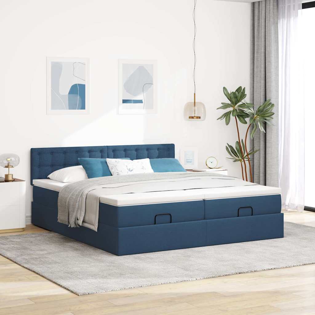Ottoman krevet s madracima i LED diodama plavi 160x200 cm tkanina
