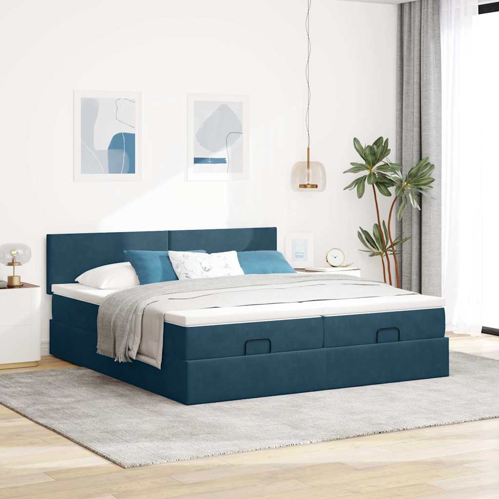 Otomanski okvir kreveta s madracima plavi 180x200cm baršunasti