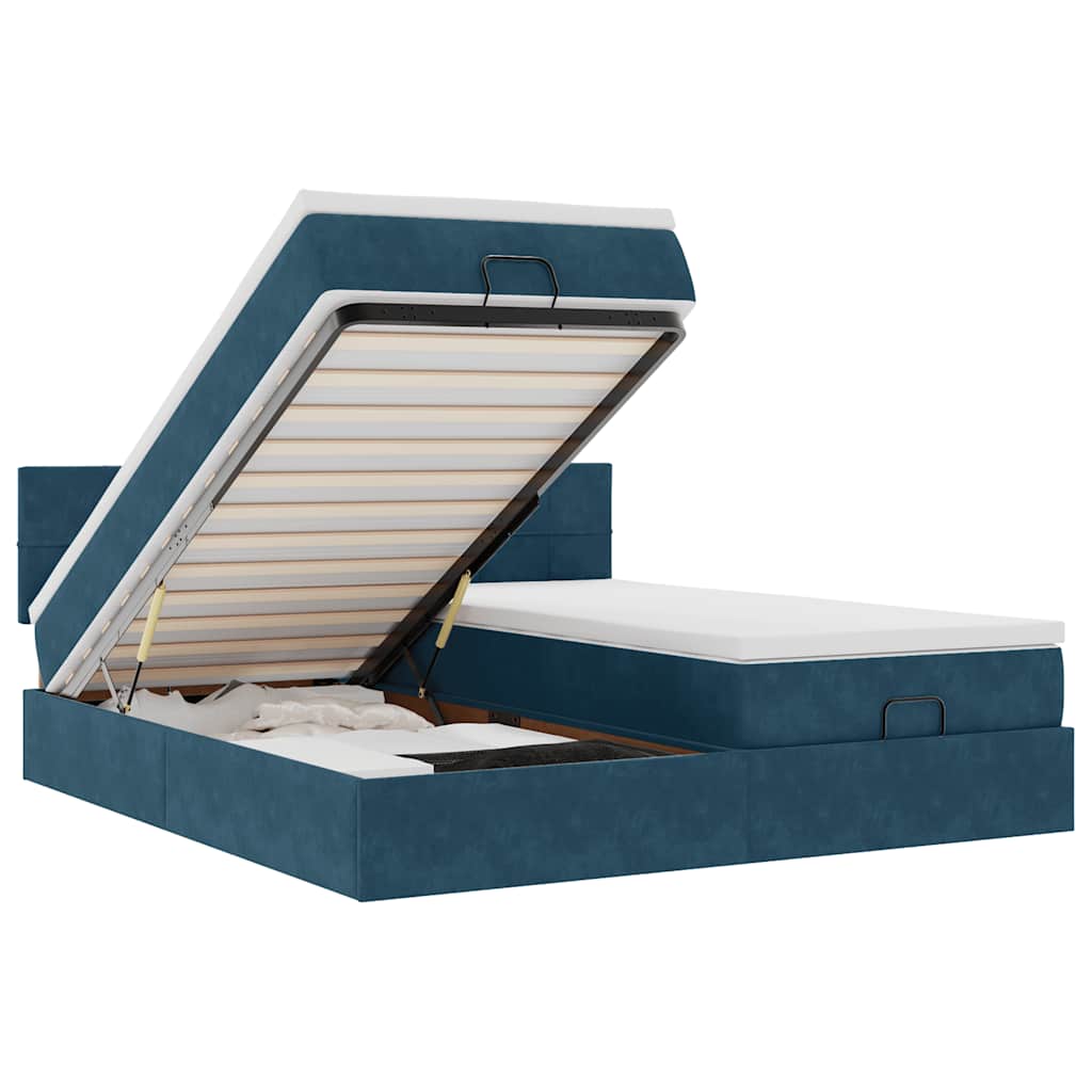 Otomanski okvir kreveta s madracima plavi 180x200cm baršunasti