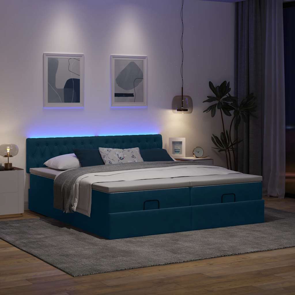 Otomanski okvir kreveta s madracima plavi 200x200cm baršunasti