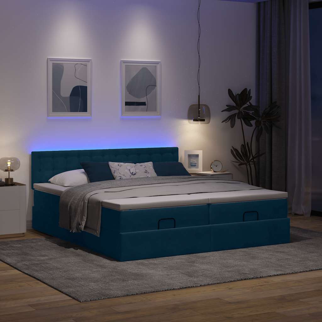 Otomanski okvir kreveta s madracima plavi 180x200cm baršunasti