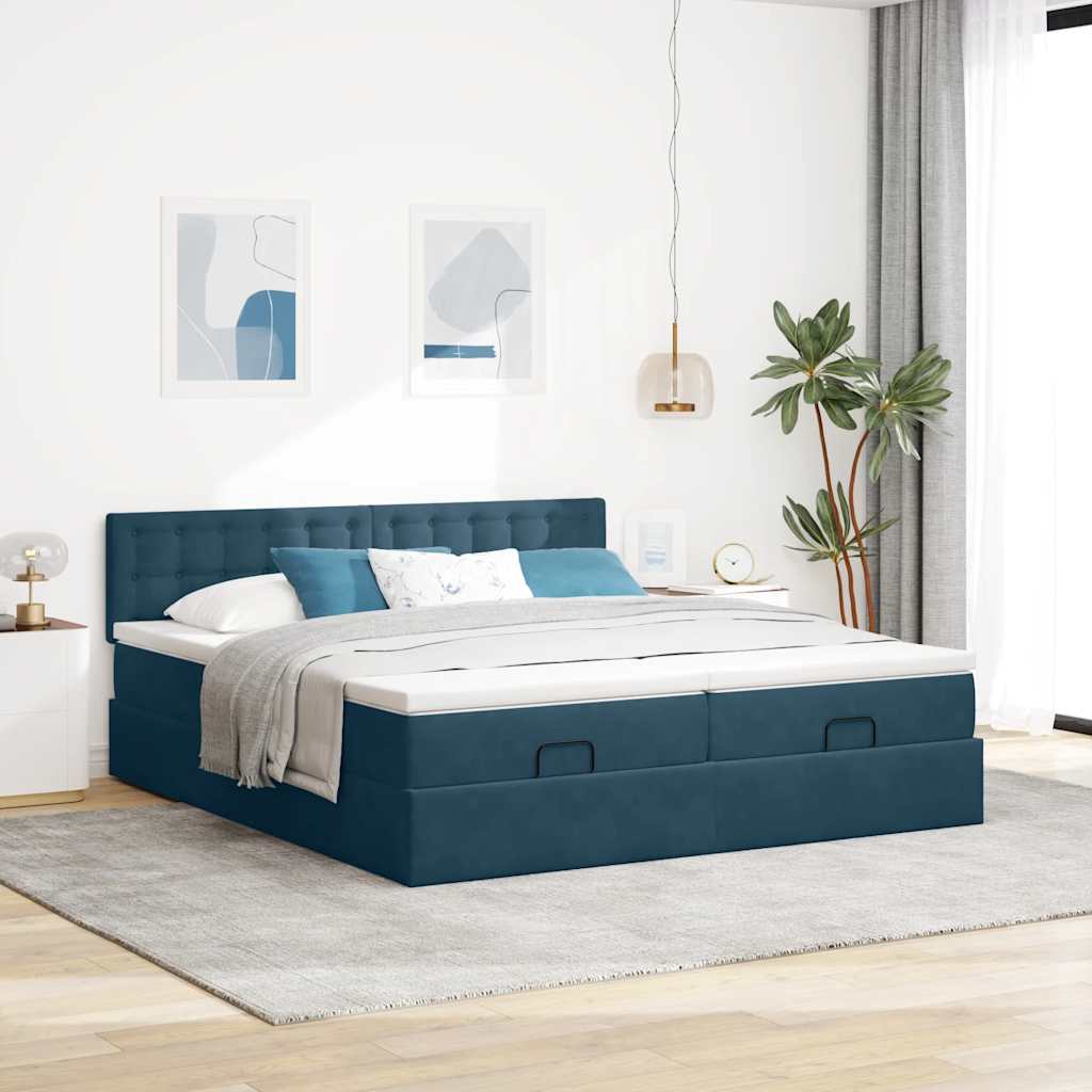 Otomanski okvir kreveta s madracima plavi 180x200cm baršunasti