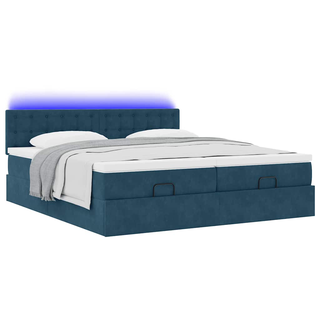 Otomanski okvir kreveta s madracima plavi 180x200cm baršunasti