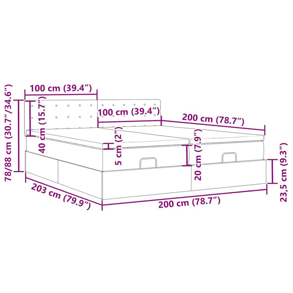 Okvir kreveta s madracima tamnozeleni 200x200cm baršunasti