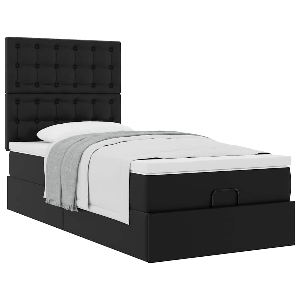 Otomanski krevet s madracem crni 90x190cm umjetna koža