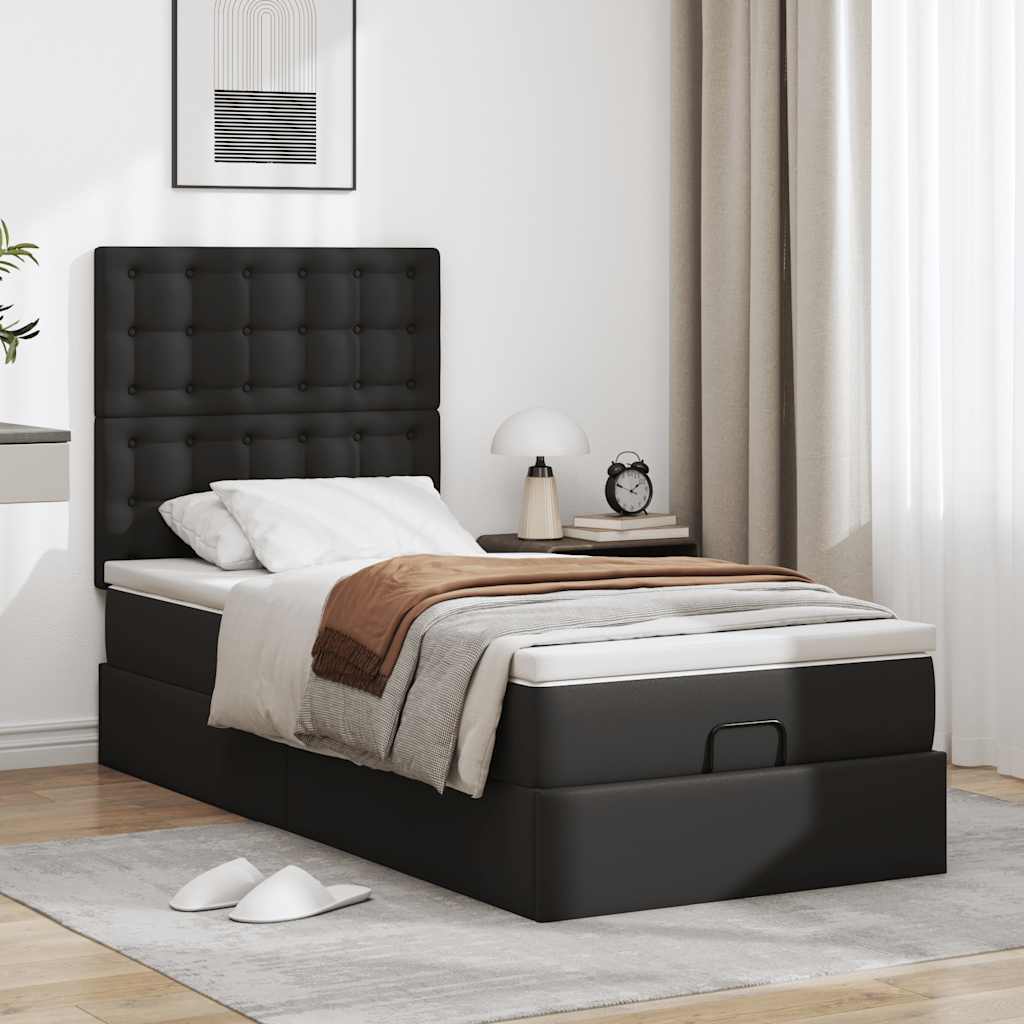 Otomanski krevet s madracem crni 90x200 cm umjetna koža