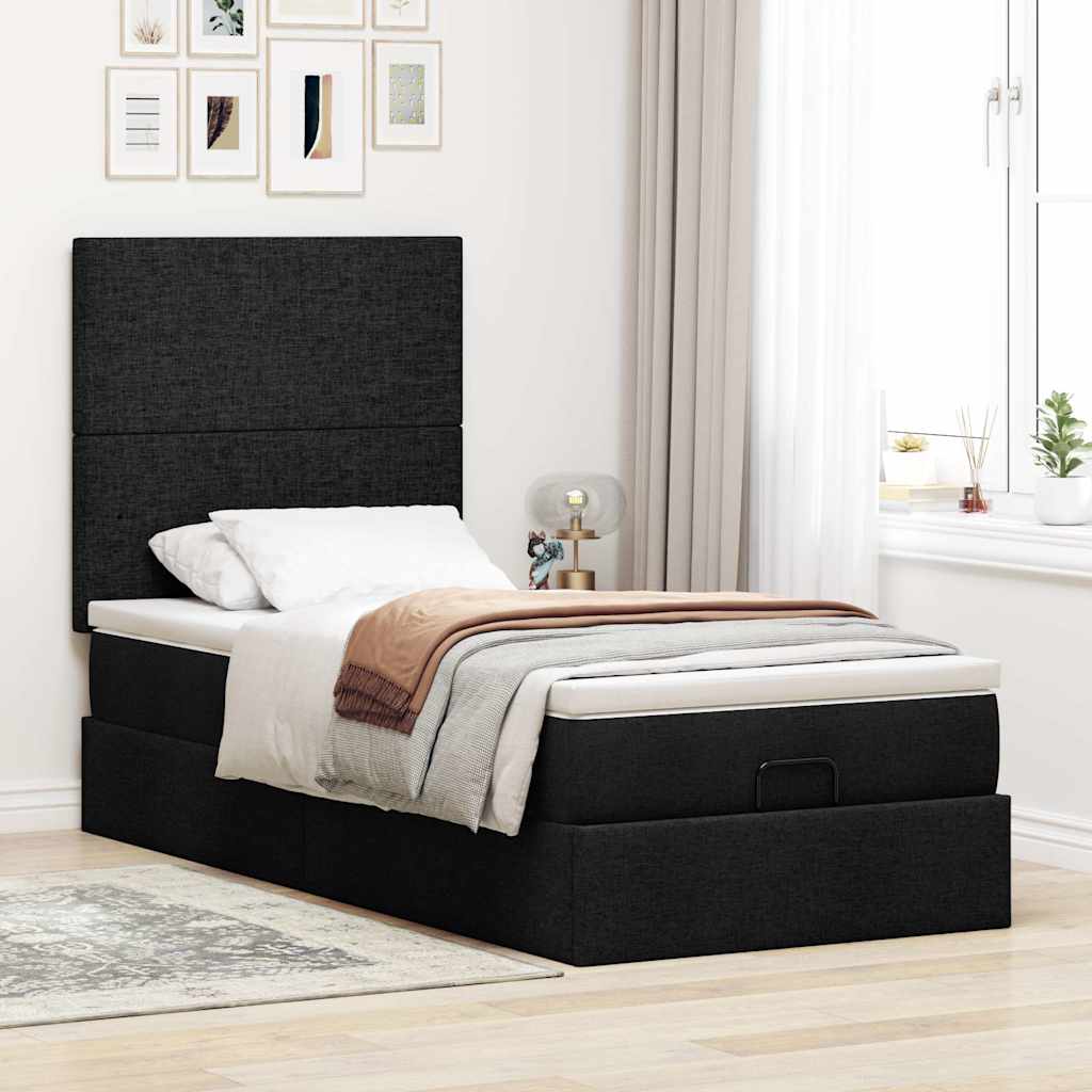 Otomanski okvir kreveta s madraca crni 80x200cm od tkanine