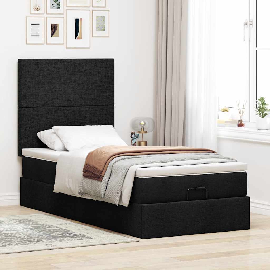 Otomanski okvir kreveta s madraca crni 90x190cm od tkanine