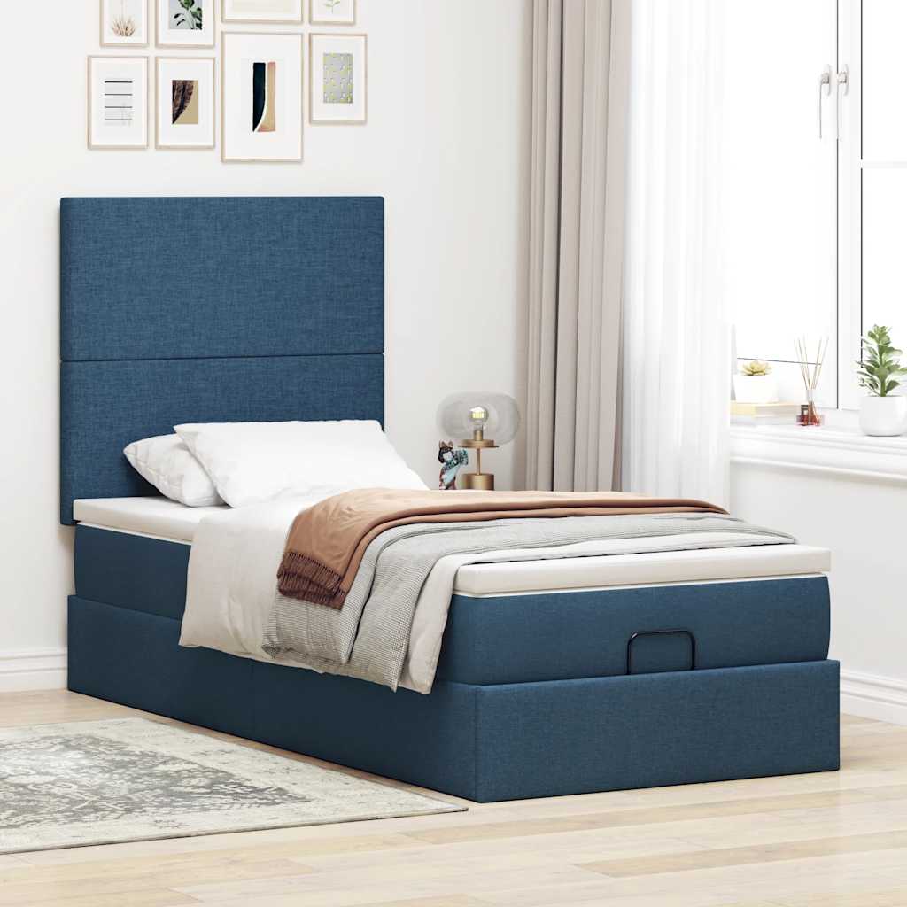 Otomanski okvir kreveta s madraca plavi 90x190cm od tkanine