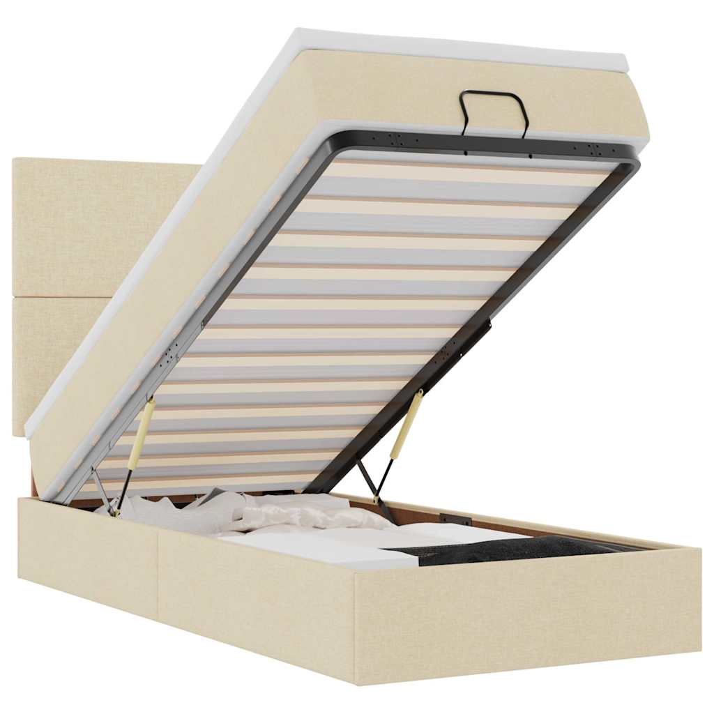 Otomanski krevet s madracem krem 100x200 cm tkanine