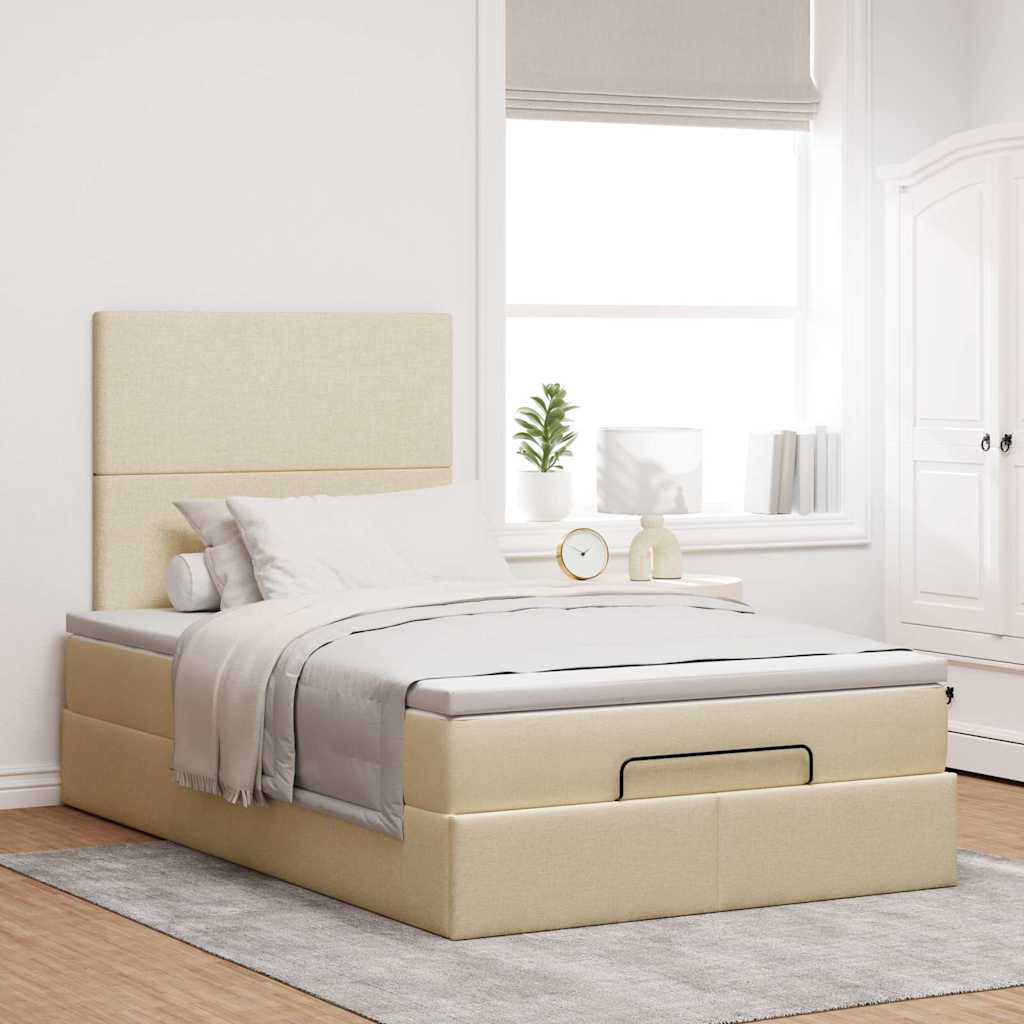 Otomanski okvir kreveta s madraca krem 120x190 cm od tkanine