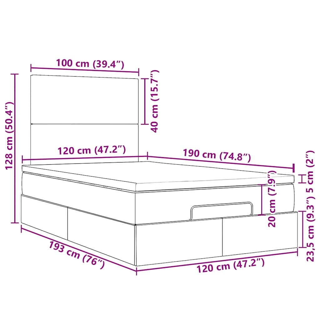 Otomanski okvir kreveta s madraca krem 120x190 cm od tkanine