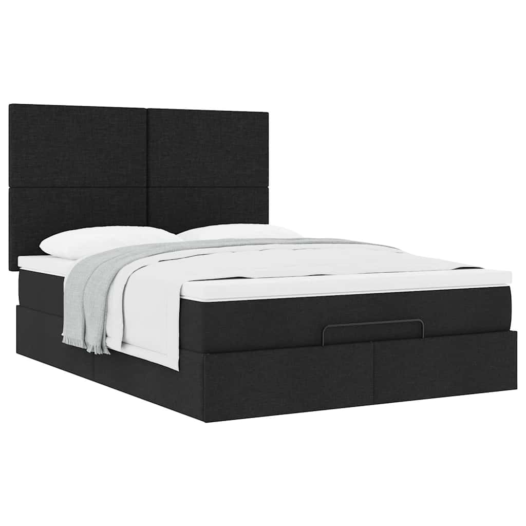 Otomanski krevet s madracem crni 140x190cm od tkanine