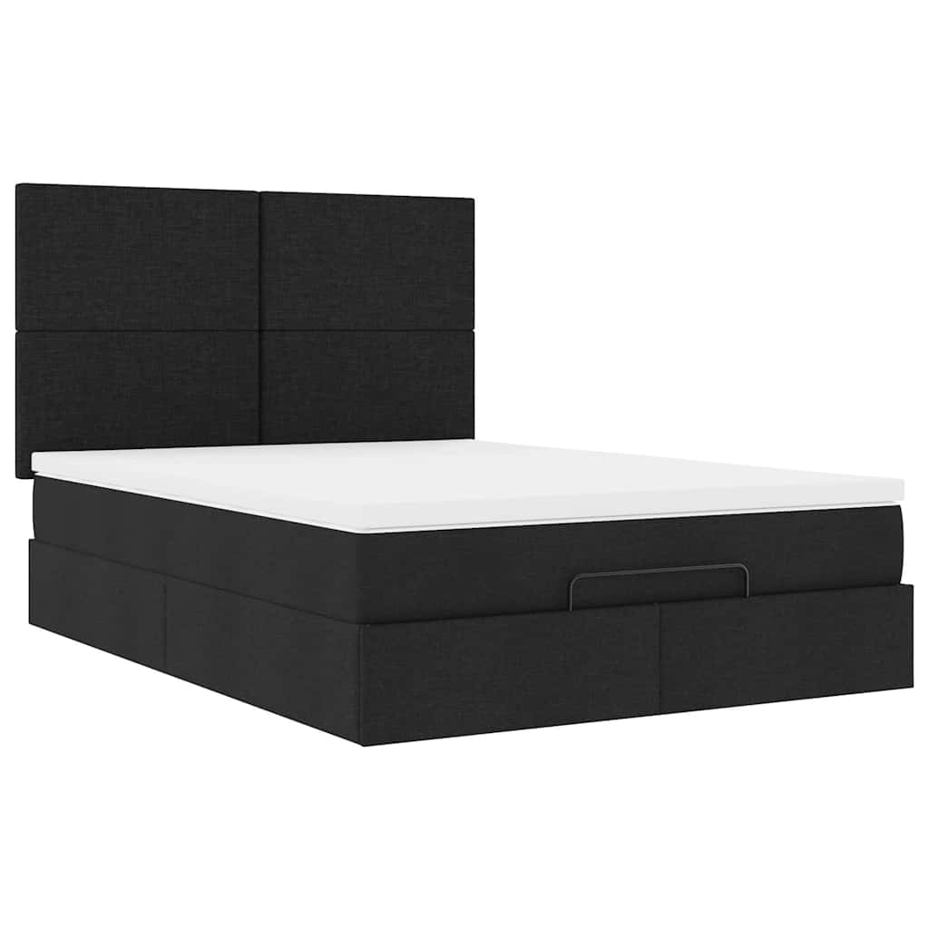Otomanski krevet s madracem crni 140x190cm od tkanine