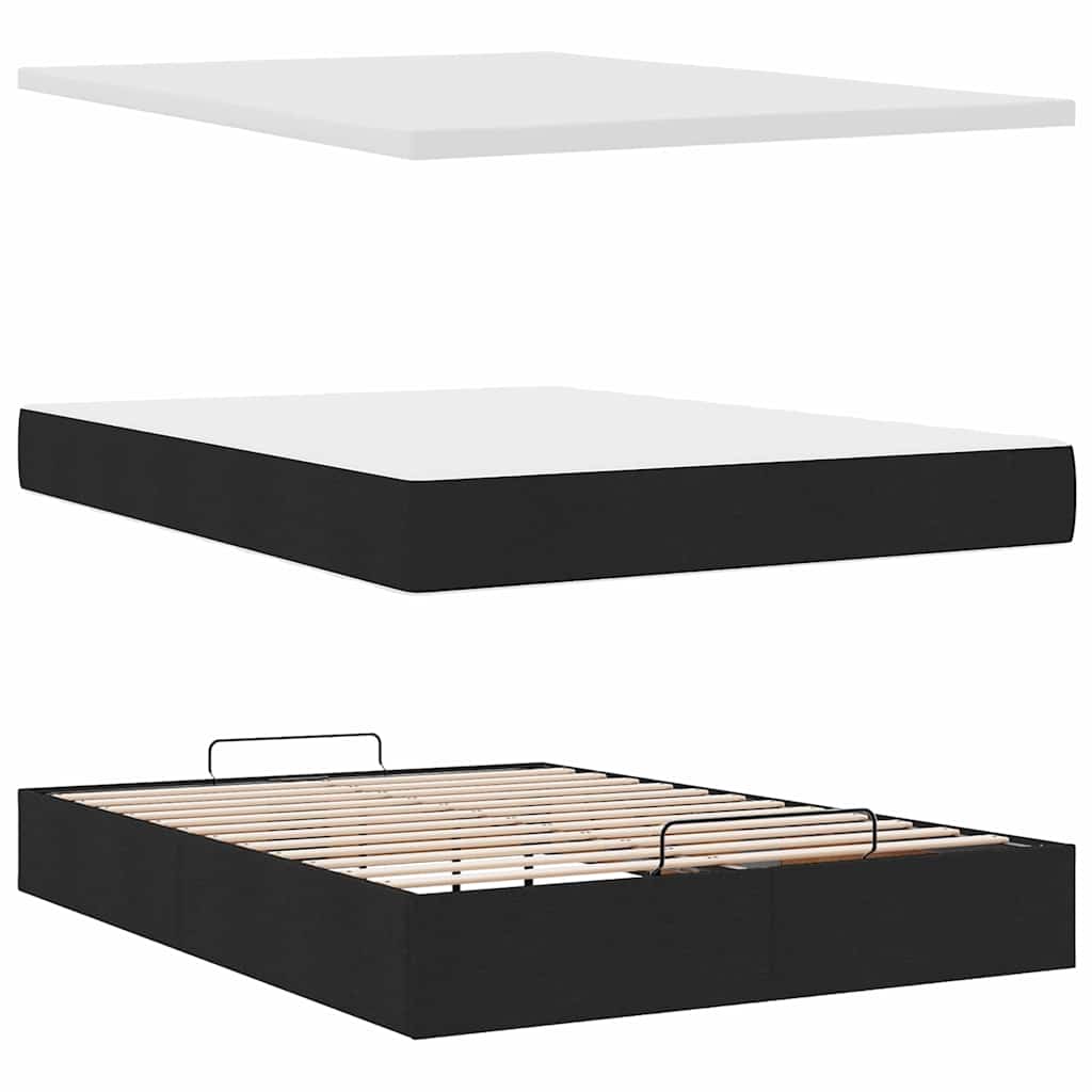 Otomanski krevet s madracem crni 140x190cm od tkanine
