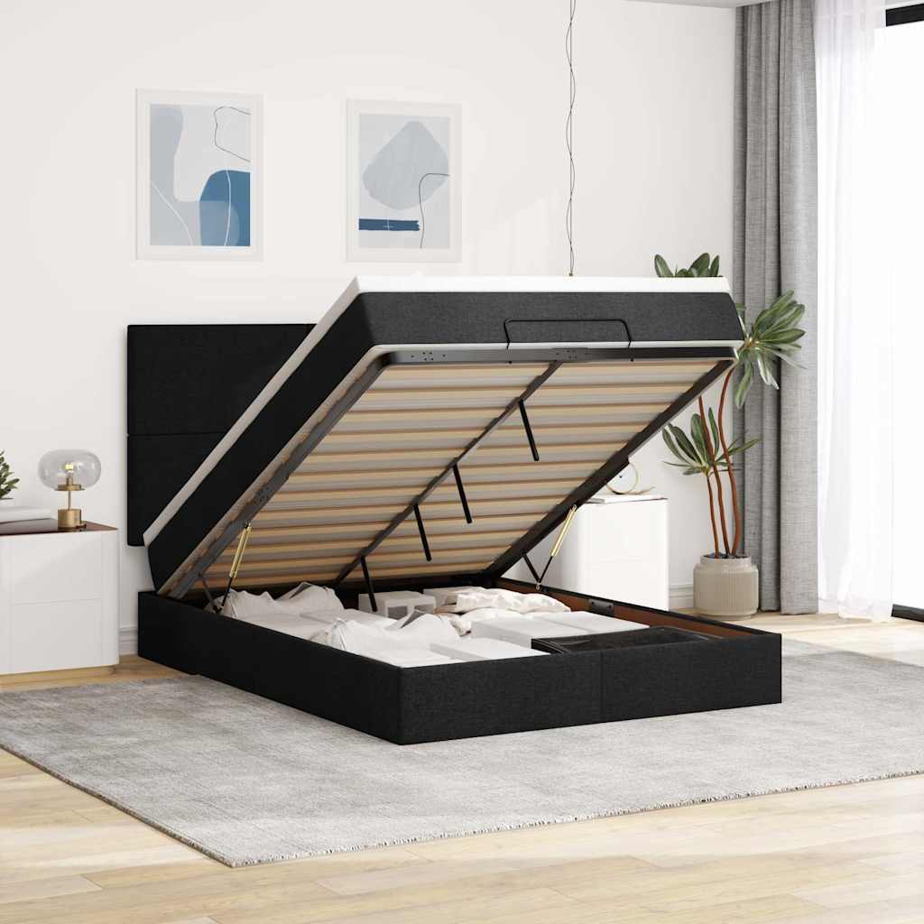 Otomanski krevet s madracem crni 140x190cm od tkanine