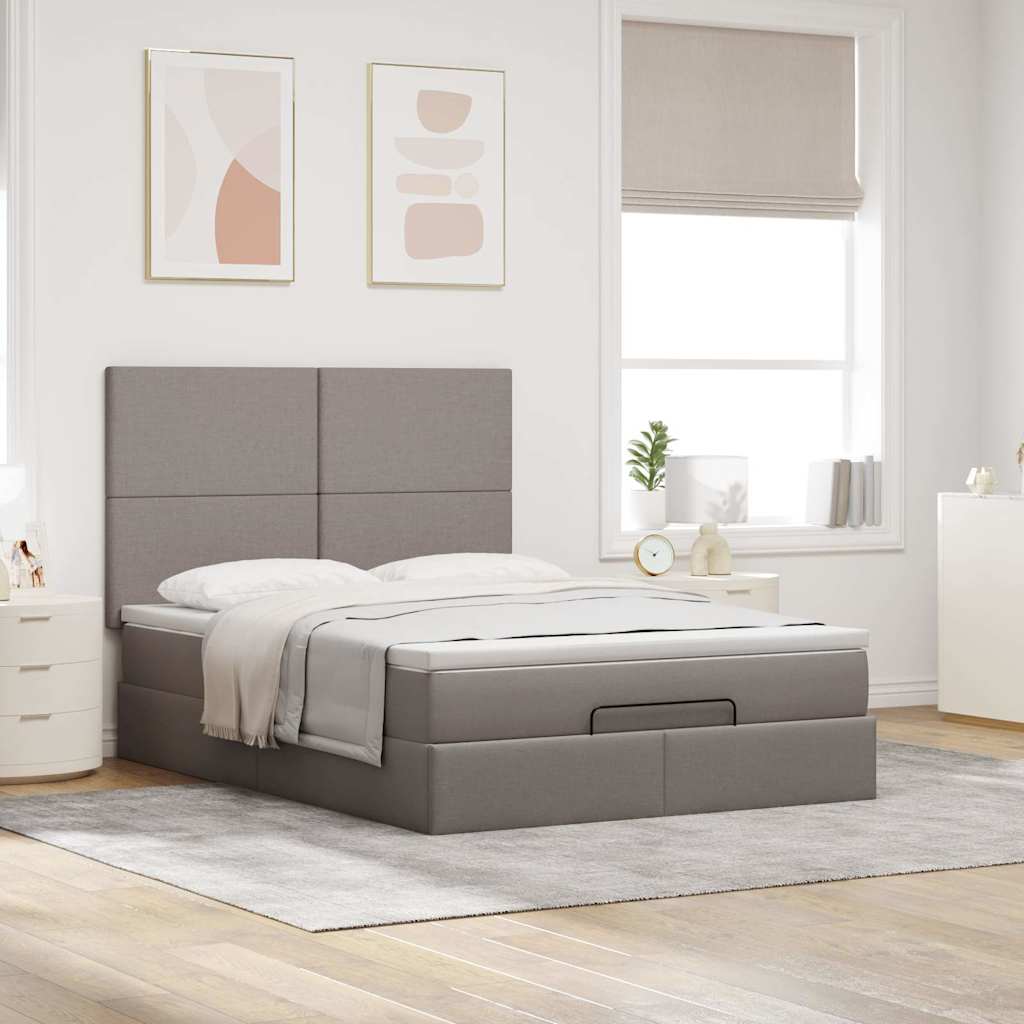 Ottoman krevet s madracem, taupe boja, 140x190 cm, tkanina