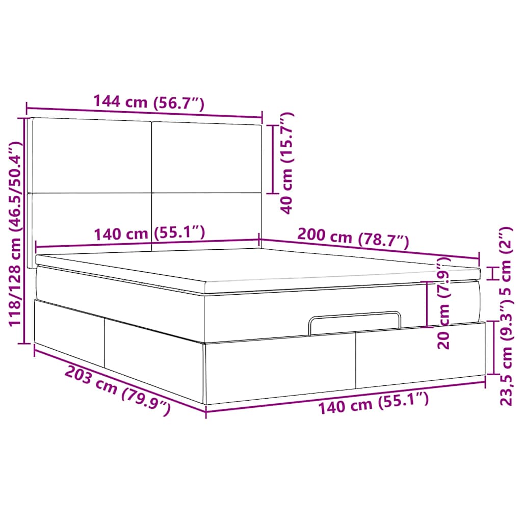 Otomanski okvir kreveta s madracem plavi 140x200cm od tkanine