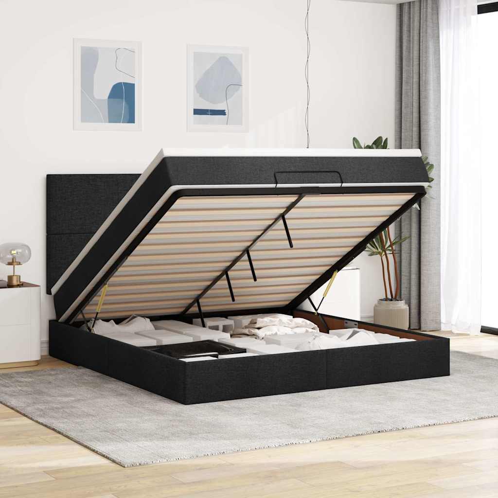 Otomanski krevet s madracem crni 180x200cm od tkanine