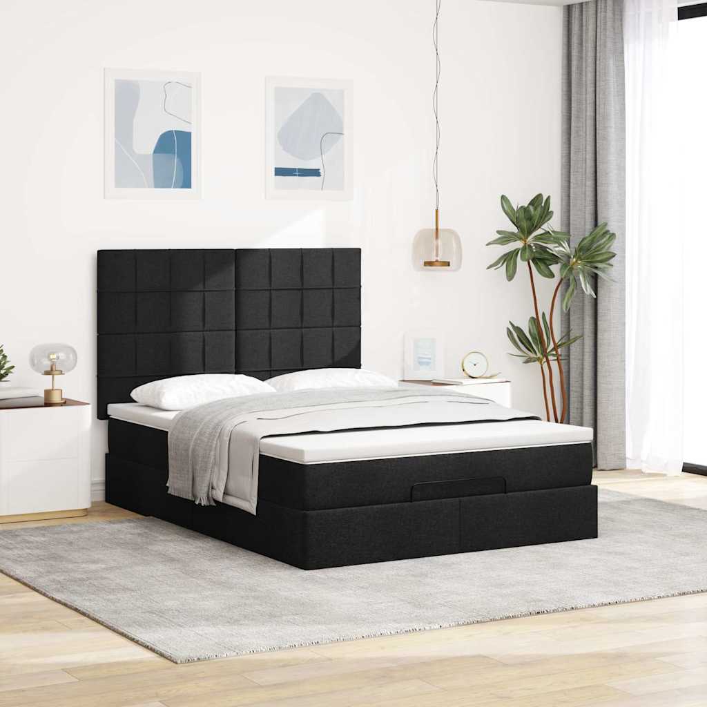 Otomanski krevet s madracem crni 140x190cm od tkanine