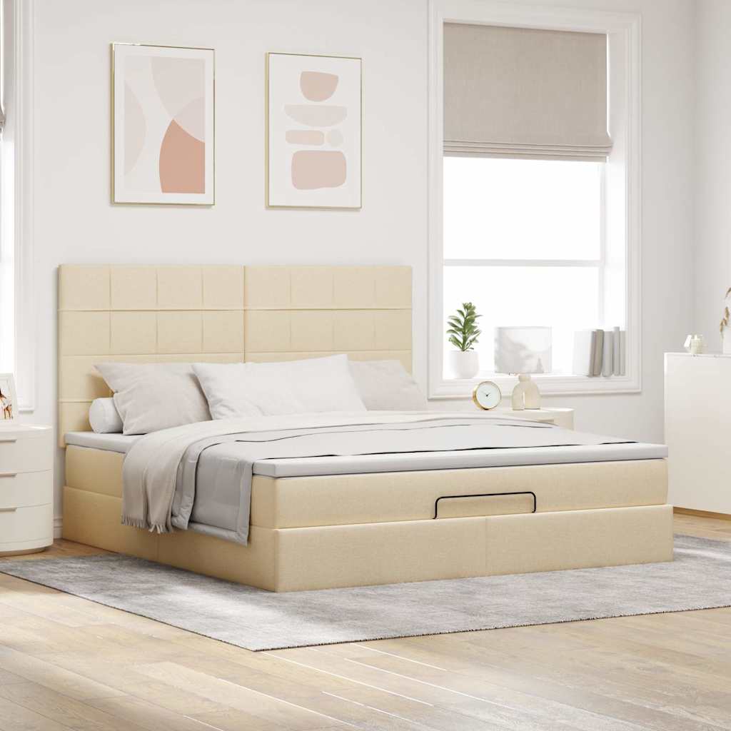 Otomanski krevet s madracem krem 160x200 cm od tkanine