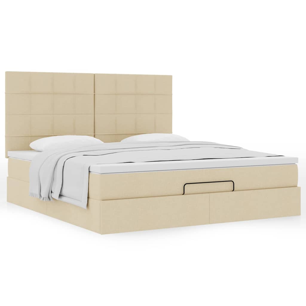 Otomanski krevet s madracem krem 160x200 cm od tkanine