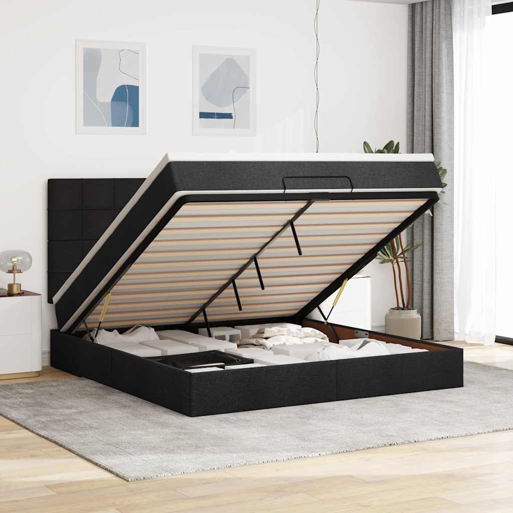 Otomanski krevet s madracem crni 180x200cm od tkanine