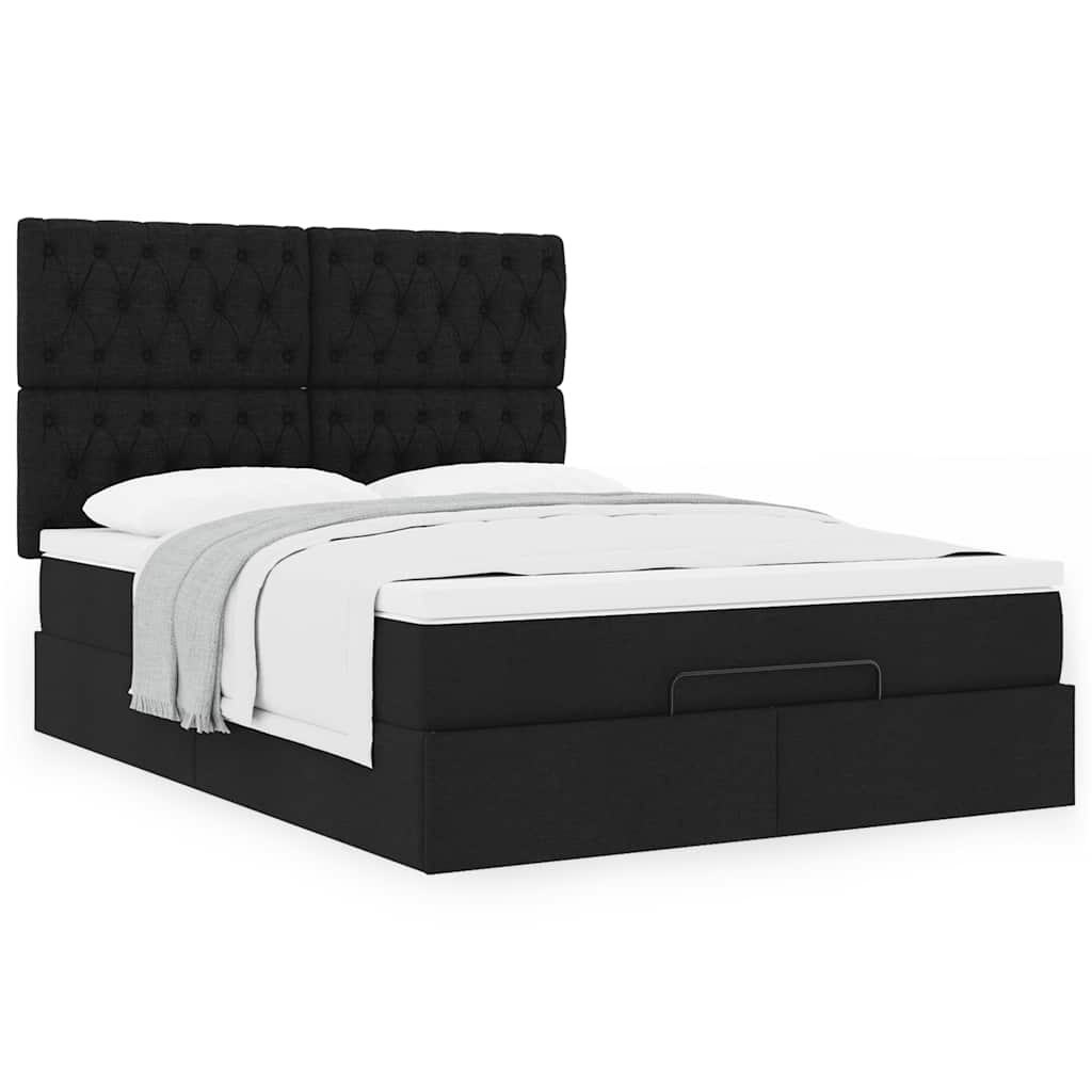 Otomanski krevet s madracem crni 140x190cm od tkanine