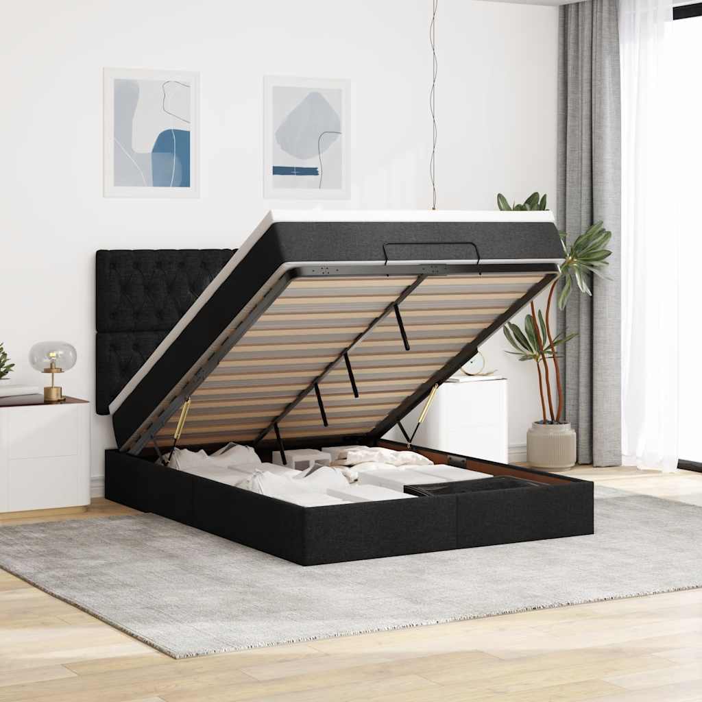 Otomanski krevet s madracem crni 140x190cm od tkanine