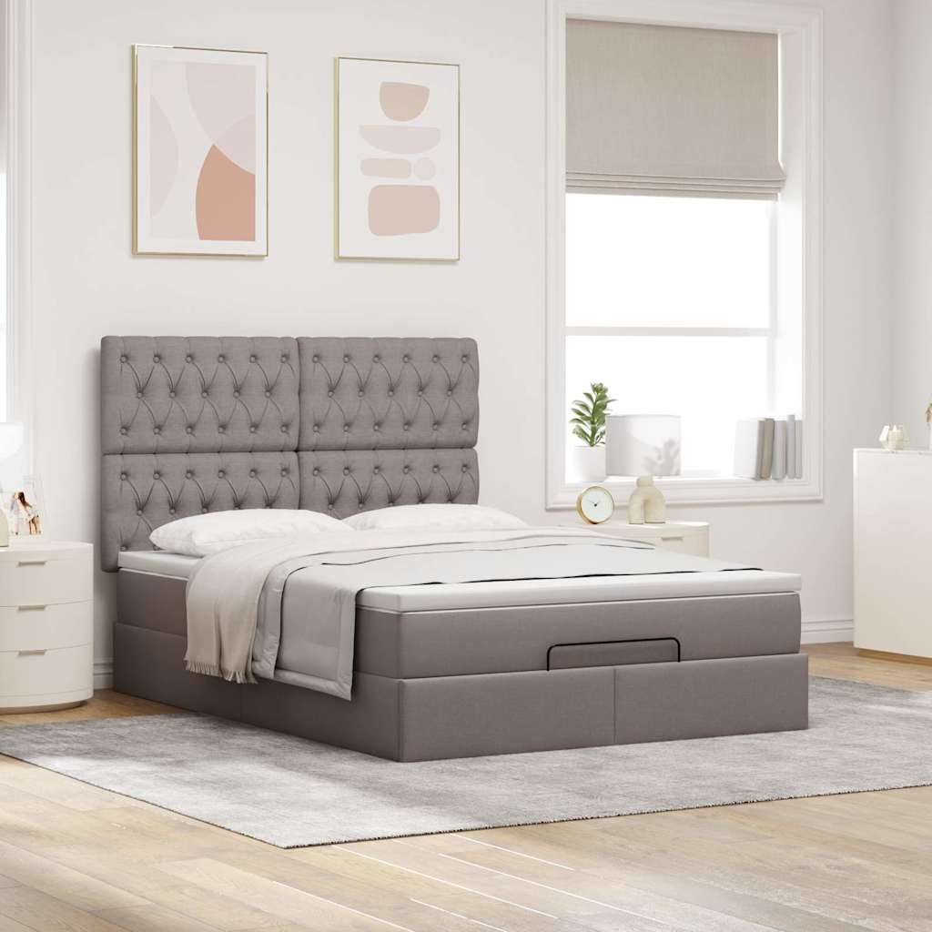 Ottoman krevet s madracem, taupe boja, 140x190 cm, tkanina