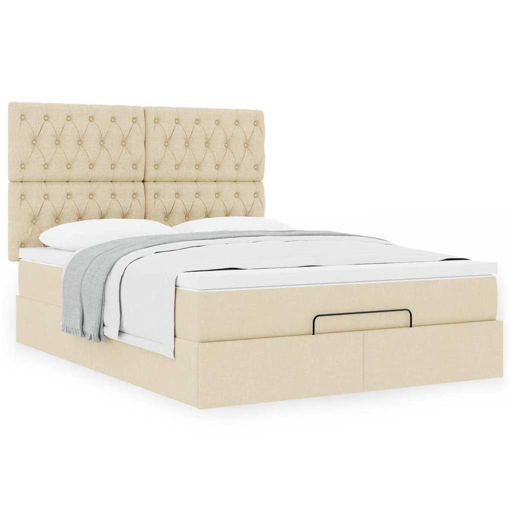 Otomanski krevet s madracem krem 140x190cm od tkanine
