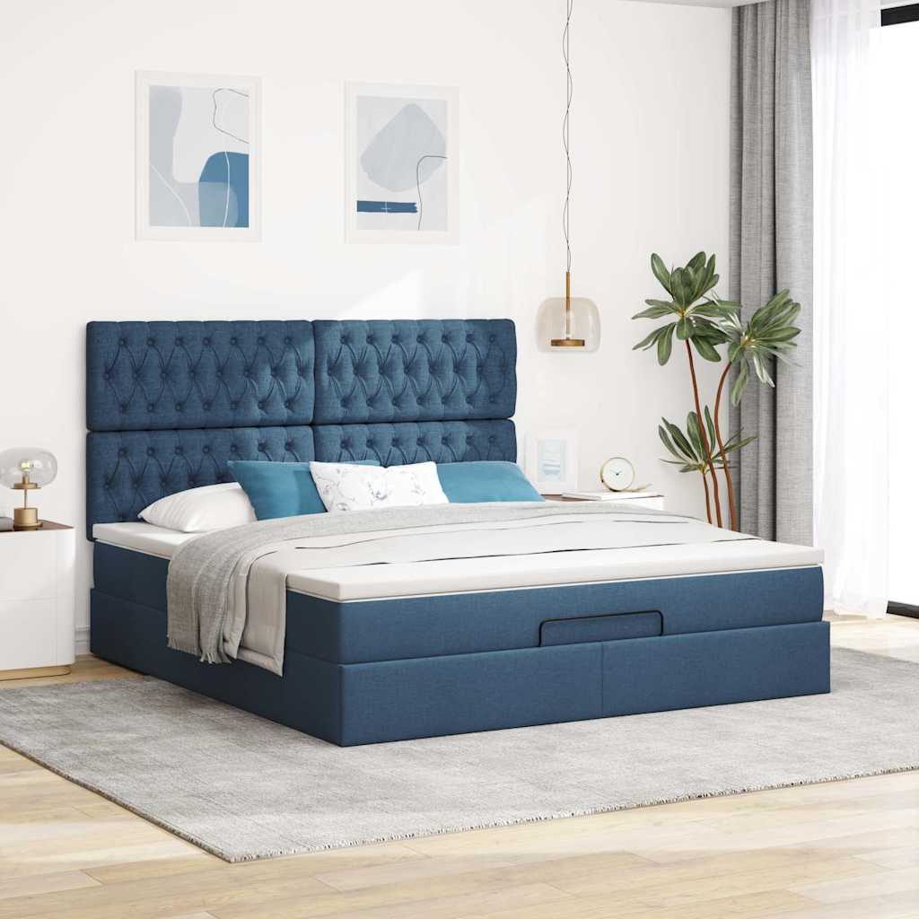 Otomanski krevet s madracem plavi 160x200cm od tkanine