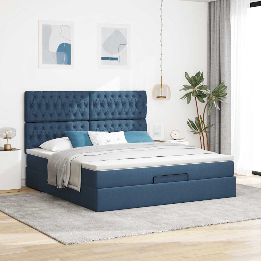 Otomanski krevet s madracem plavi 180x200cm od tkanine