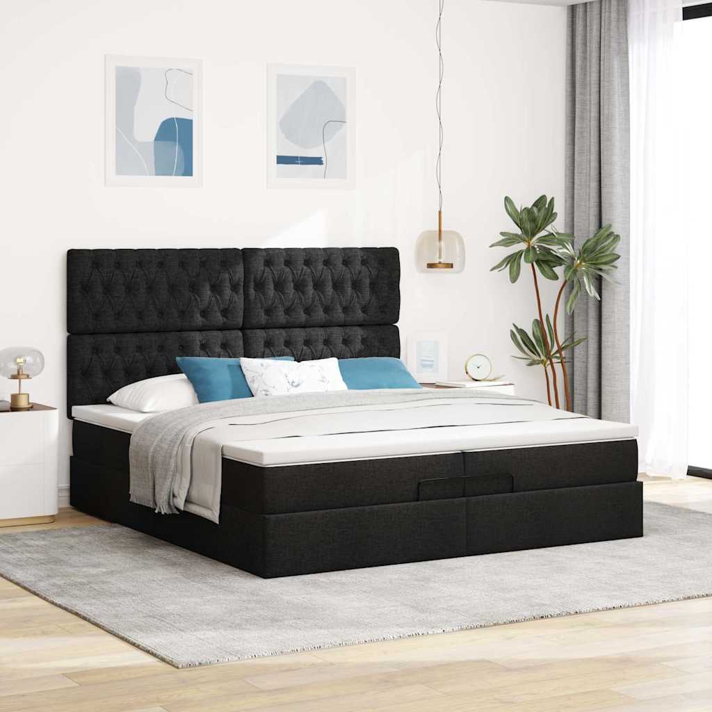 Otomanski okvir kreveta s madracima crni 200x200cm od tkanine