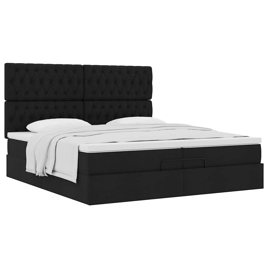Otomanski okvir kreveta s madracima crni 200x200cm od tkanine